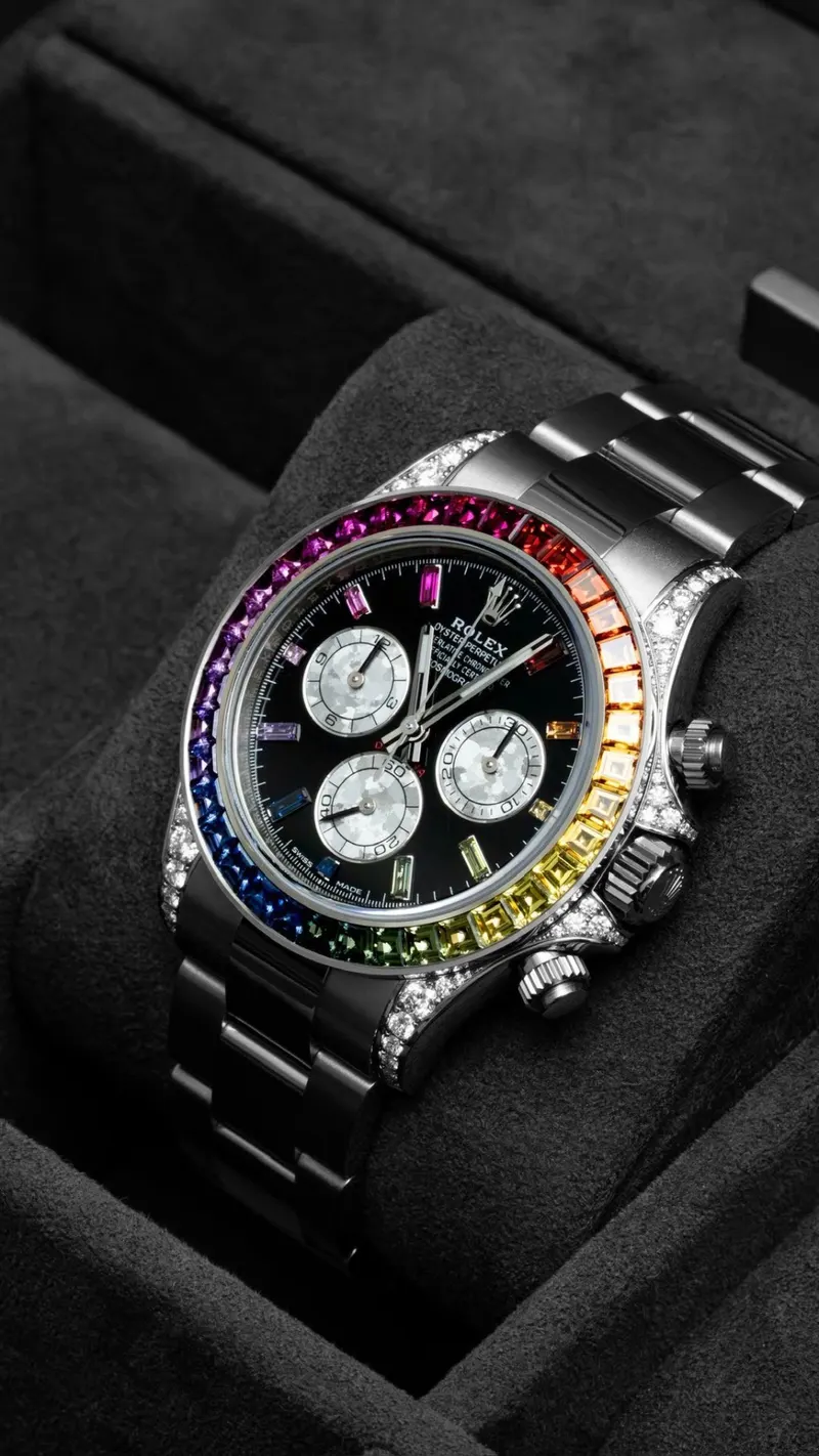 Rolex Cosmograph Daytona Rainbow, White gold, Meteorite subdials, Rainbow sapphire bezel
