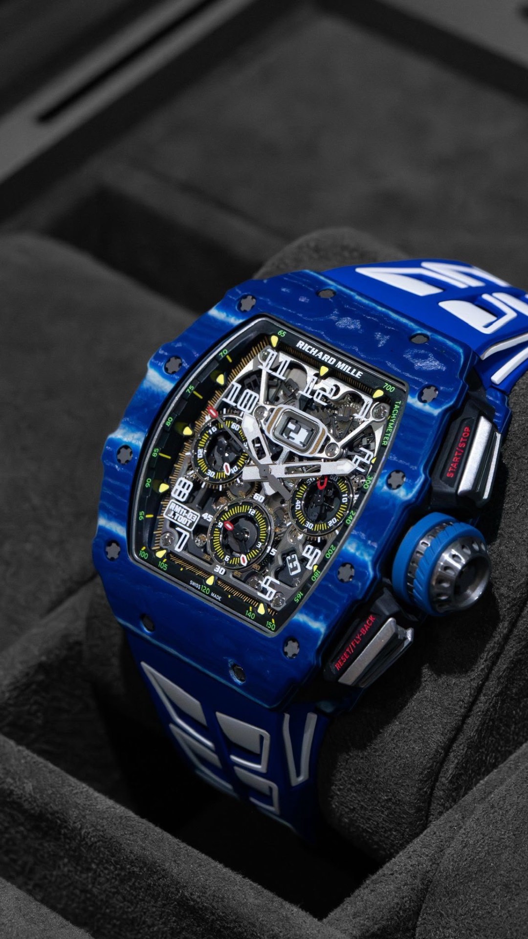 RM 11-05 Blue Quartz TPT — Blue Quartz TPT · Flyback GMT chronograph — Richard Mille