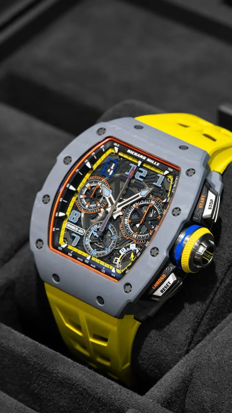Richard Mille RM 65-01 Titanium Split-Seconds, Titanium / Grey Cermet, Yellow strap, Split-seconds