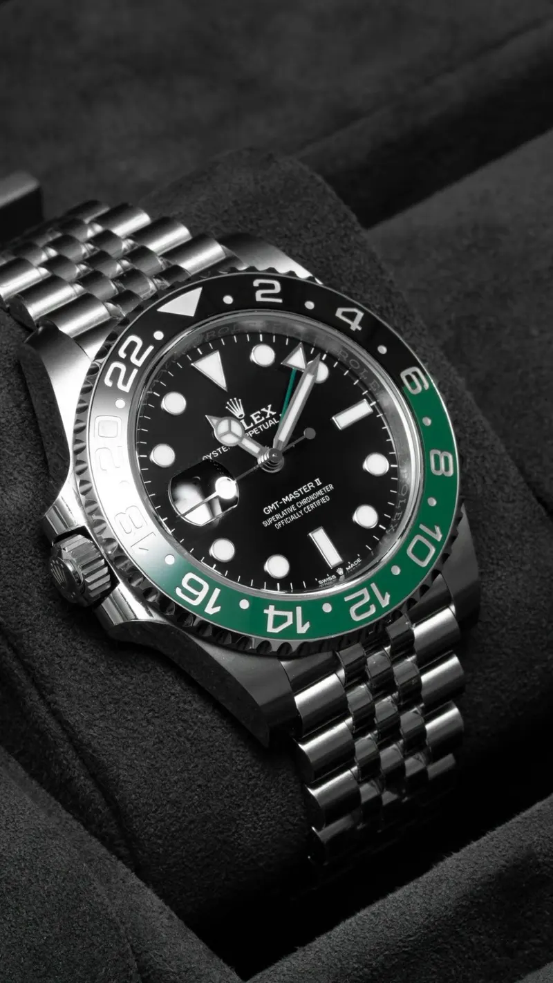 Rolex GMT-Master II 'Sprite' Left-Crown, Steel, Left-hand crown, Black-and-green bezel, Jubilee
