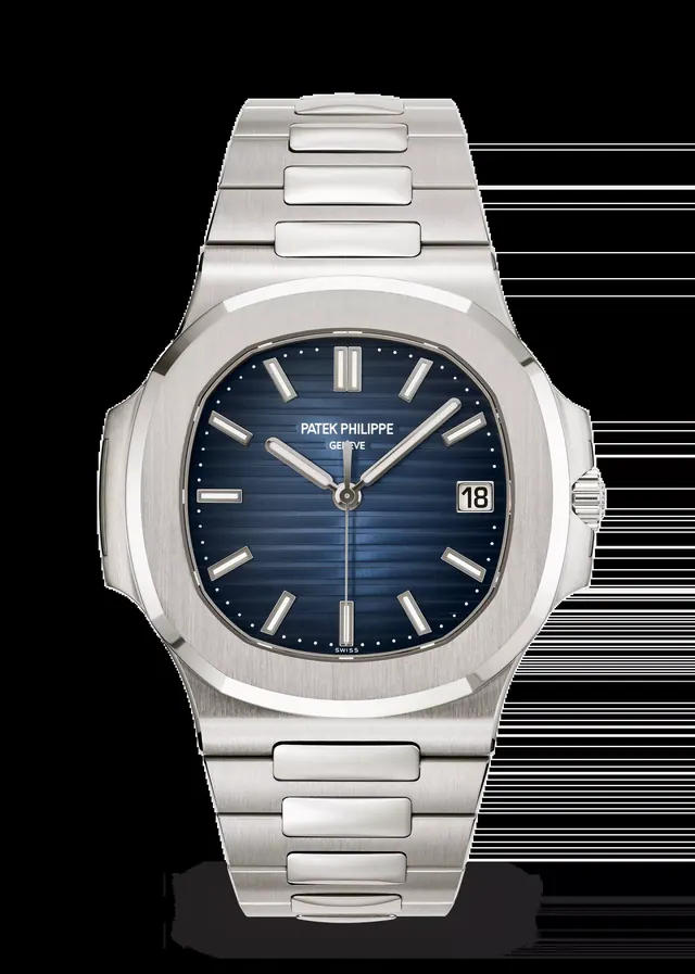 Manufacturer image of Patek Philippe Nautilus reference 5811/1G-001, 18ct white gold, Blue sunburst dial, White gold, front view