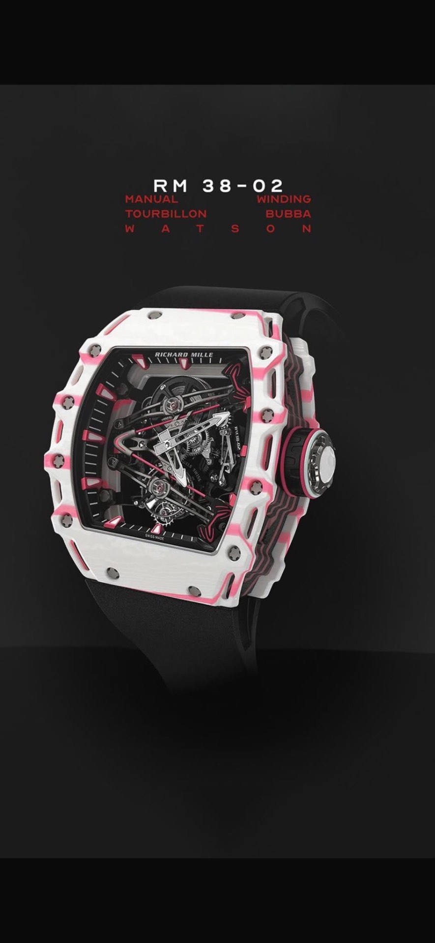 RM 38-02 Bubba Watson Tourbillon — White Quartz TPT · Pink accents · G-sensor tourbillon — Richard Mille