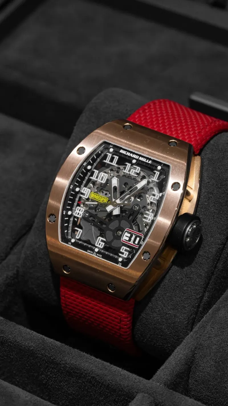 Richard Mille RM 029 Rose Gold, Rose gold, Red strap, Automatic