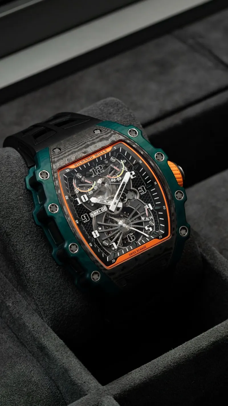 Richard Mille RM 21-02 Aerodyne Tourbillon, Green Carbon TPT, Orange accents, Manual tourbillon